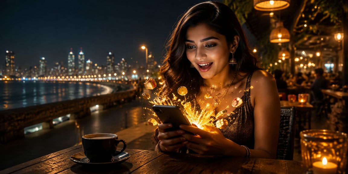 Night market view by Mumbai Marine Drive with online casino bonus concept